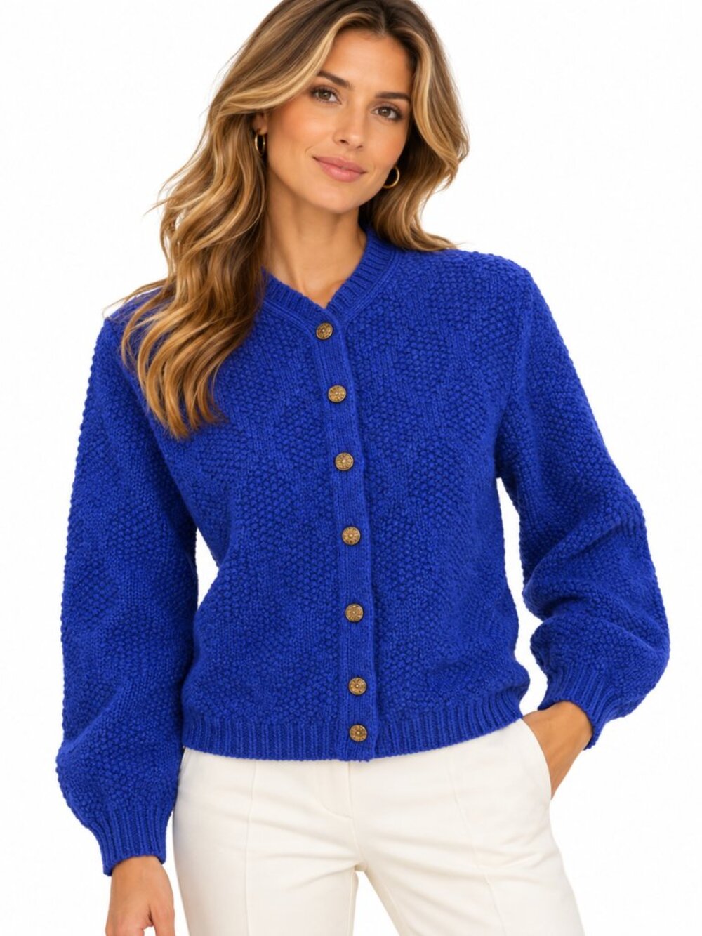 Vintage 70s Pendleton Virgin Wool Textured Knit Cardigan Sweater M Blue Cottage